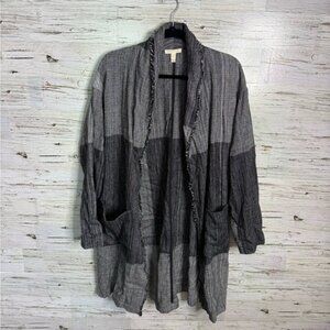 Eileen Fisher Color-Block Shawl Collar Jacket Cardigan Organic Cotton S/M